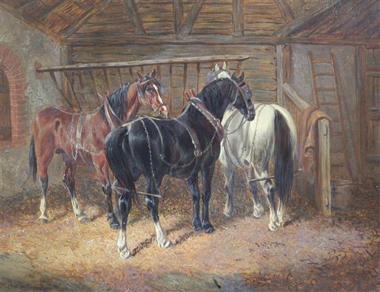 John Frederick Herring Jnr (1815-1907) Horses in a stable, 10 x 12.5in.